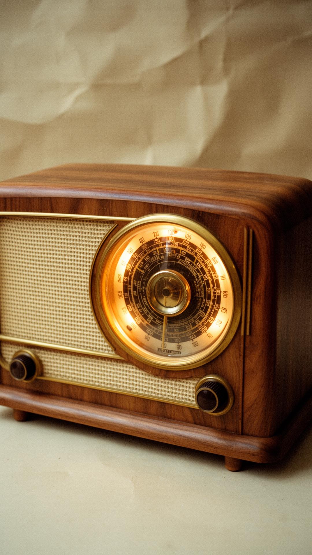 The John radio — a walnut tabletop streamer with a circular frequency dial